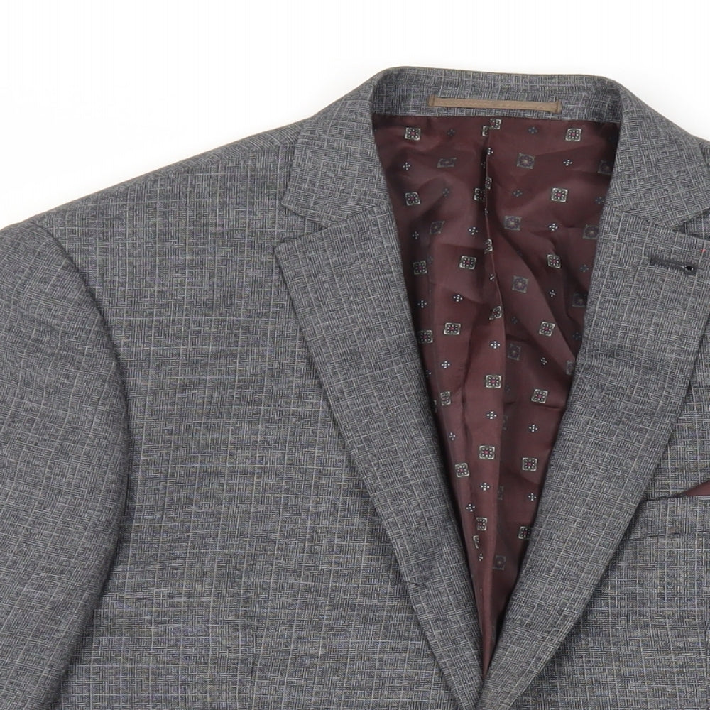 NEXT Mens Grey Plaid Polyester Jacket Suit Jacket Size 38 Regular