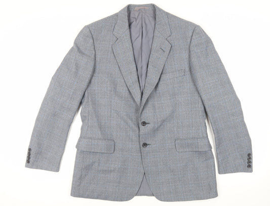 Marks and Spencer Mens Grey Plaid Polyester Jacket Suit Jacket Size 42 Regular