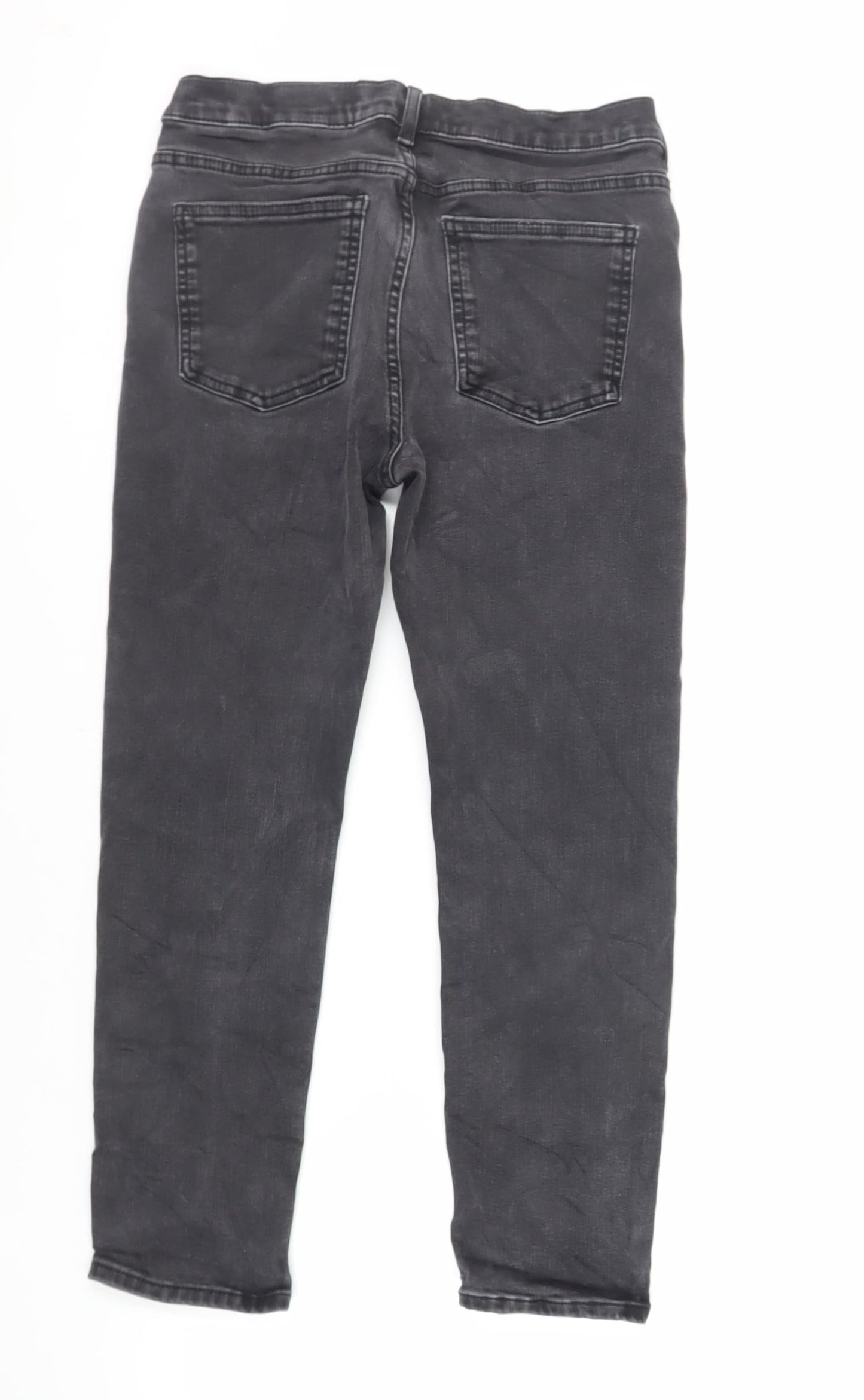 Marks and Spencer Womens Black Cotton Straight Jeans Size 12 L25 in Slim Zip - Short Length