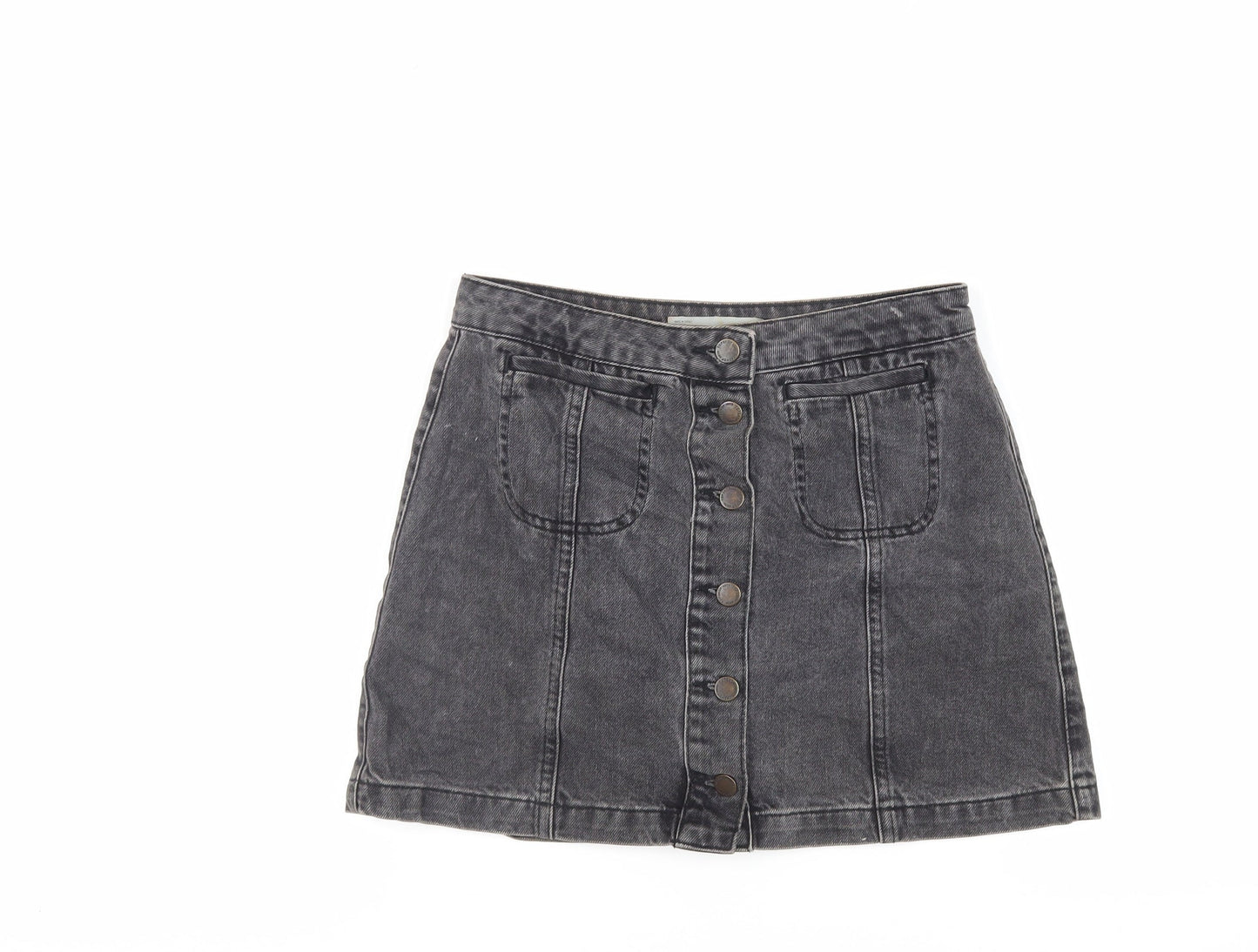 Topshop Womens Grey Cotton Mini Skirt Size 28 in Button - Pockets