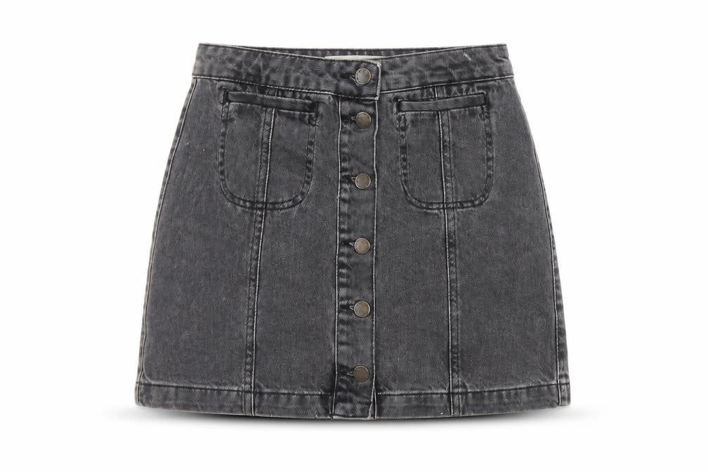 Topshop Womens Grey Cotton Mini Skirt Size 28 in Button - Pockets