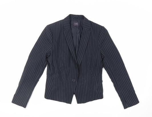 Marks and Spencer Womens Blue Striped Jacket Blazer Size 10 Button