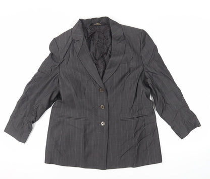 St Michael Womens Grey Striped Jacket Blazer Size 14 Button - Vintage