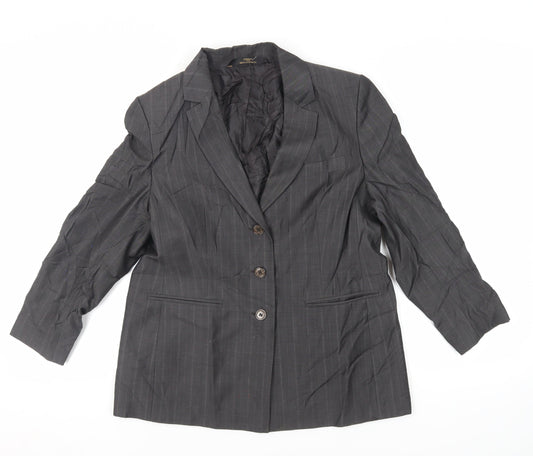 St Michael Womens Grey Striped Jacket Blazer Size 14 Button - Vintage