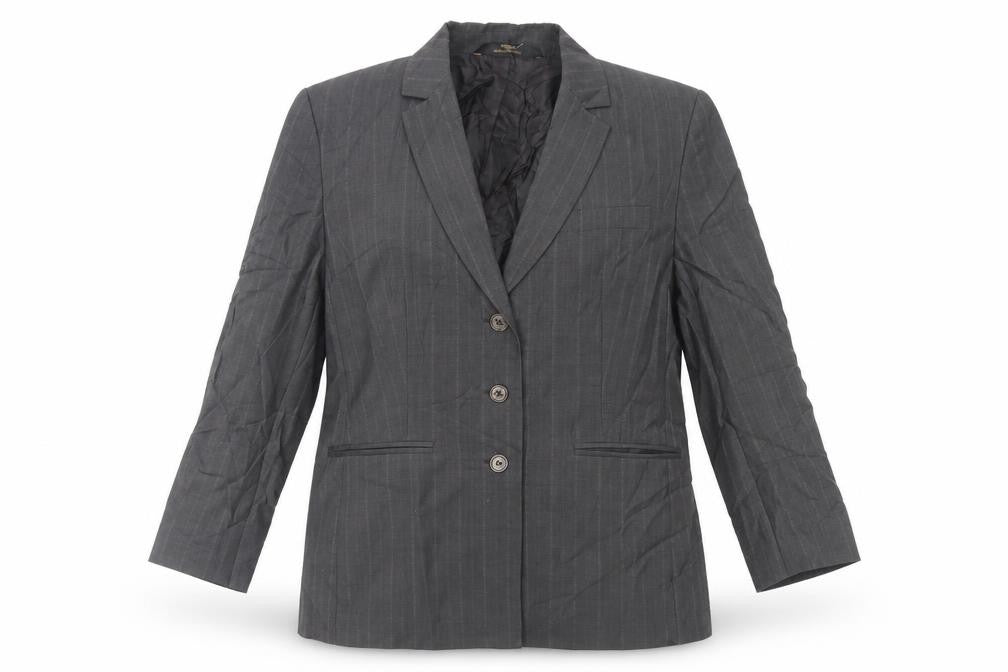 St Michael Womens Grey Striped Jacket Blazer Size 14 Button - Vintage