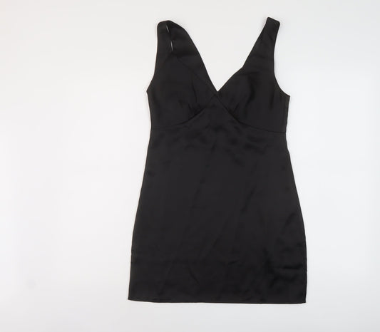 ASOS Womens Black Polyester Mini Size 4 V-Neck Zip