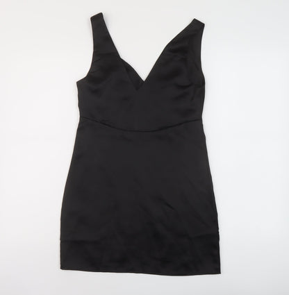 Back view of ASOS women’s black polyester mini, size UK 4, v-neck zip