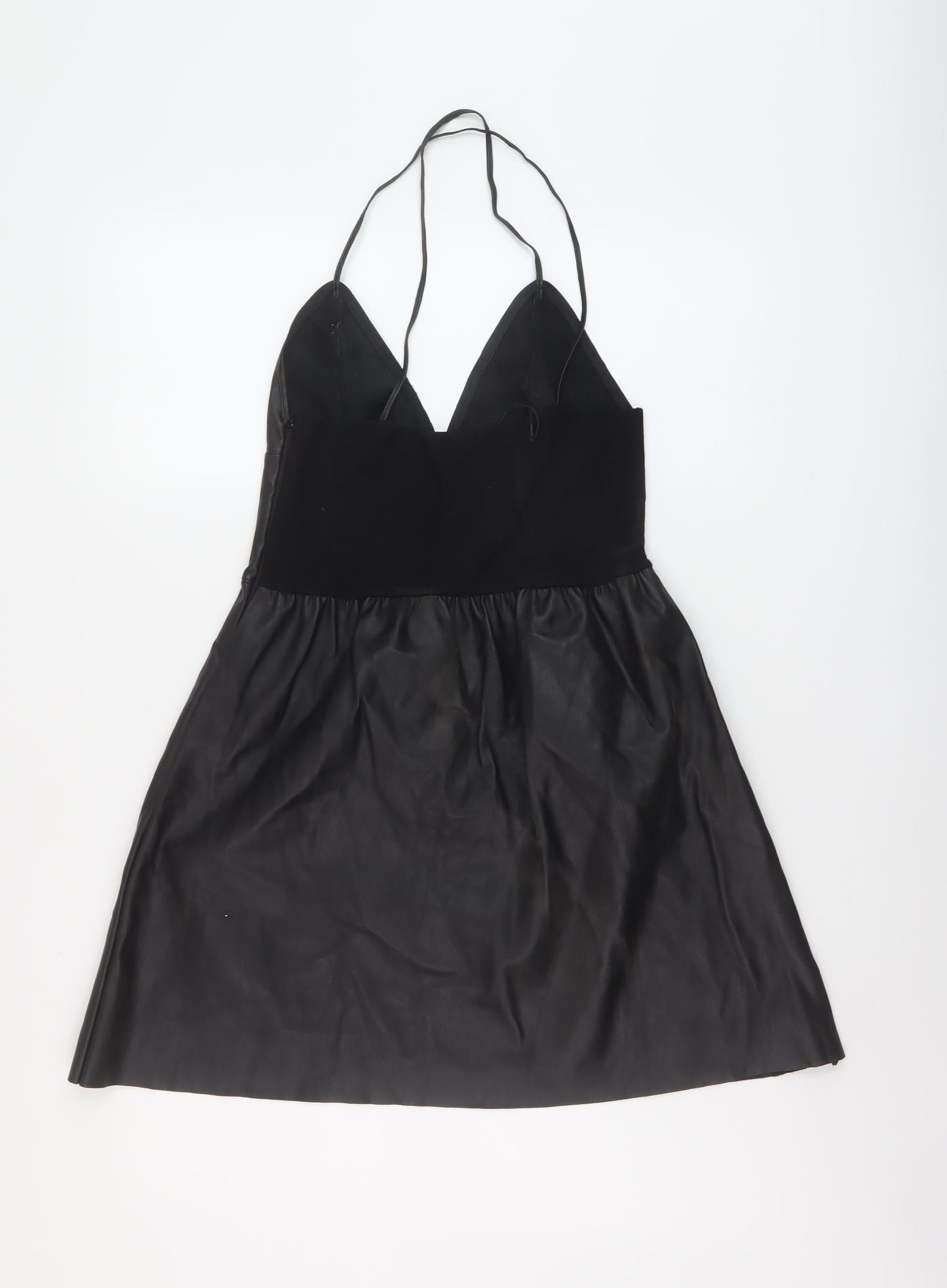 Zara Womens Black Polyester A-Line Size S V-Neck Zip