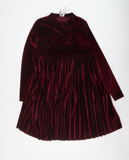 Additional front view of ASOS women’s red polyester a-line, size UK 8, mock neck pullover