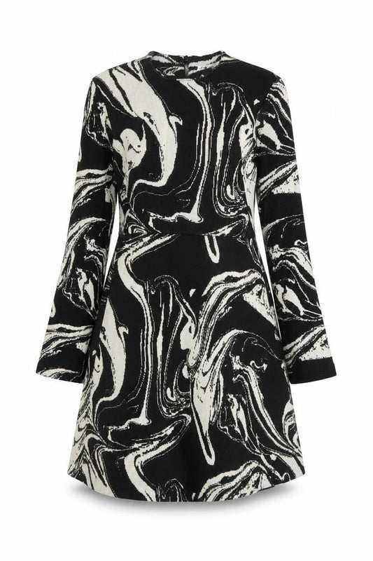Zara Womens Black Geometric Polyester Jumper Dress Size S Mock Neck Zip