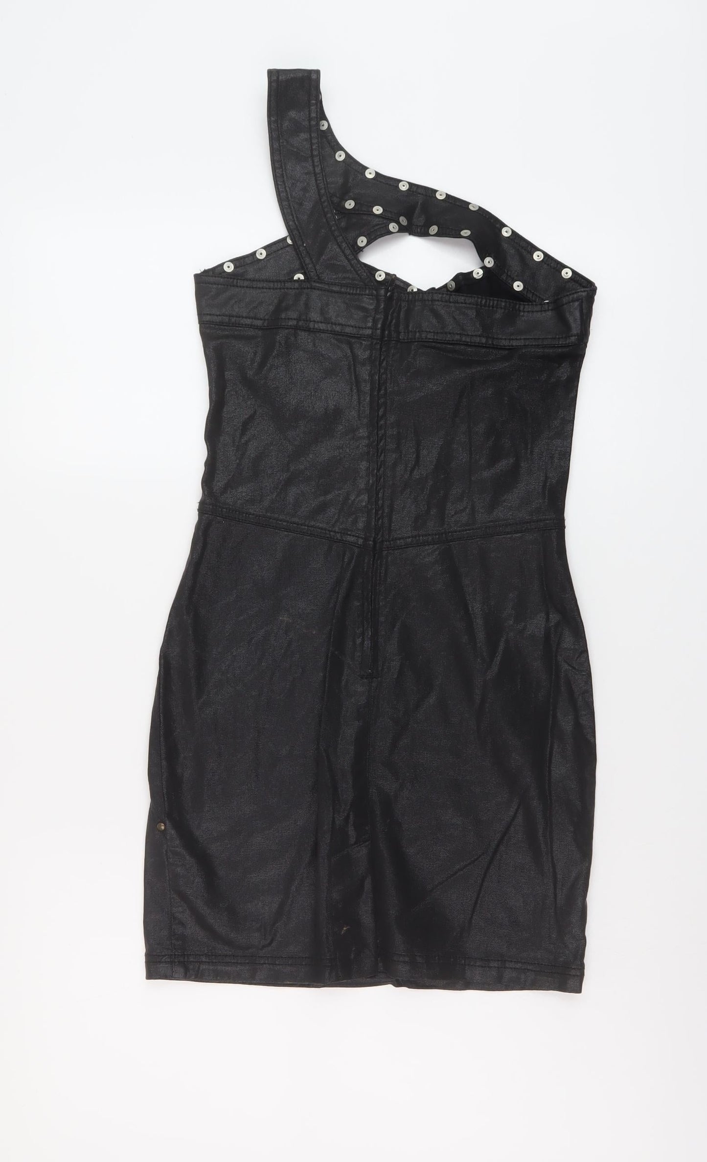 Miss Selfridge Womens Black Polyester Mini Size 8 One Shoulder Zip