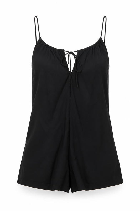 Zara Womens Black Cotton Playsuit One-Piece Size S Tie