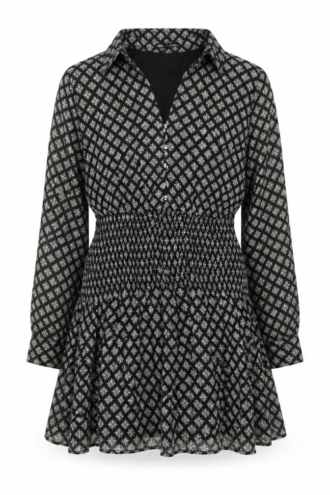 Zara Womens Beige Geometric Viscose A-Line Size S Collared Button