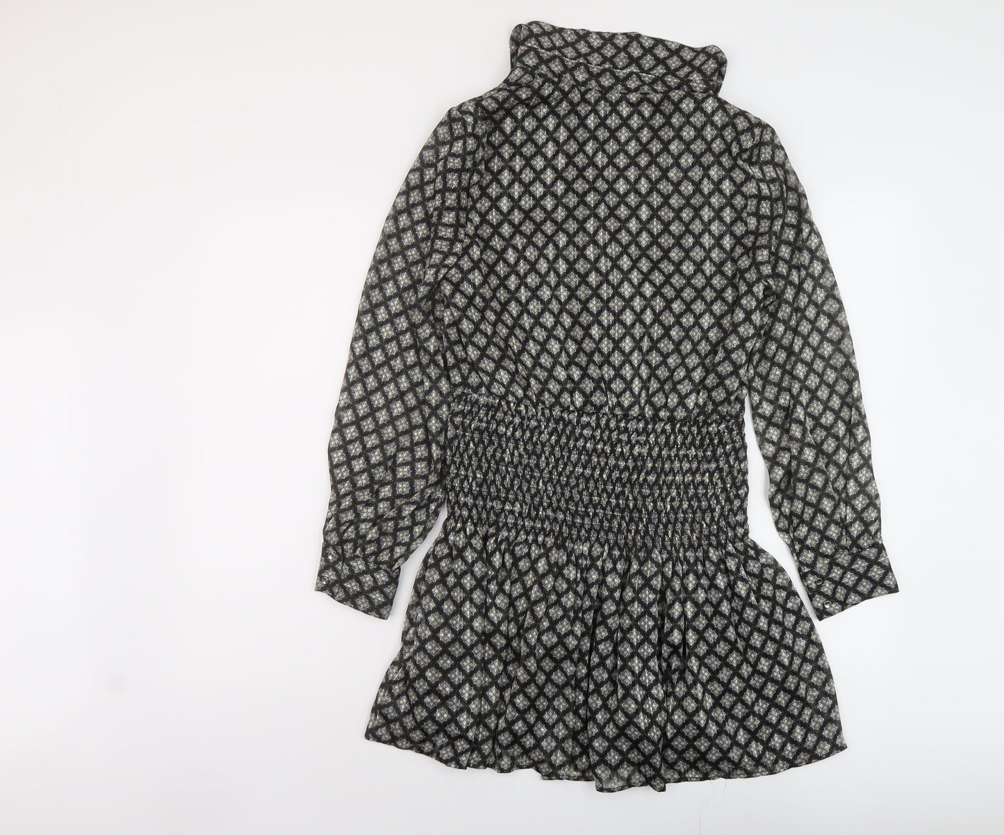 Zara Womens Beige Geometric Viscose A-Line Size S Collared Button