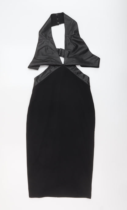 Additional front view of Missguided women’s black polyester bodycon, size UK 10, halter zip