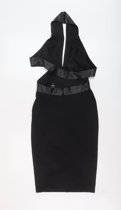 Back view of Missguided women’s black polyester bodycon, size UK 10, halter zip