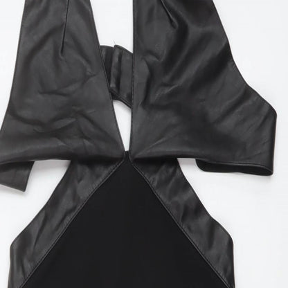 Close-up detail of Missguided women’s black polyester bodycon, size UK 10, halter zip