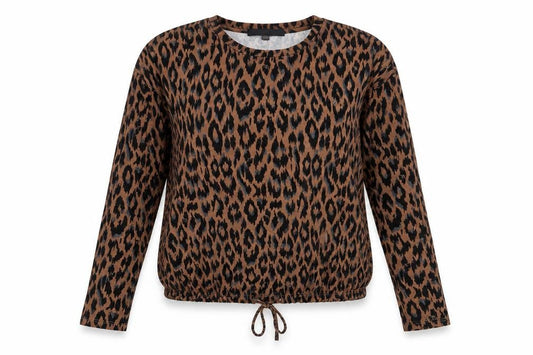 Up! Womens Brown Animal Print Viscose Basic T-Shirt Size XS Crew Neck