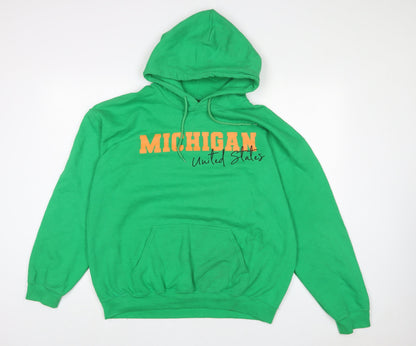 Additional front view of I SAW IT FIRST women’s green cotton pullover hoodie, size M, pullover - michigan