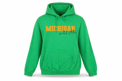 Front view of I SAW IT FIRST women’s green cotton pullover hoodie, size M, pullover - michigan
