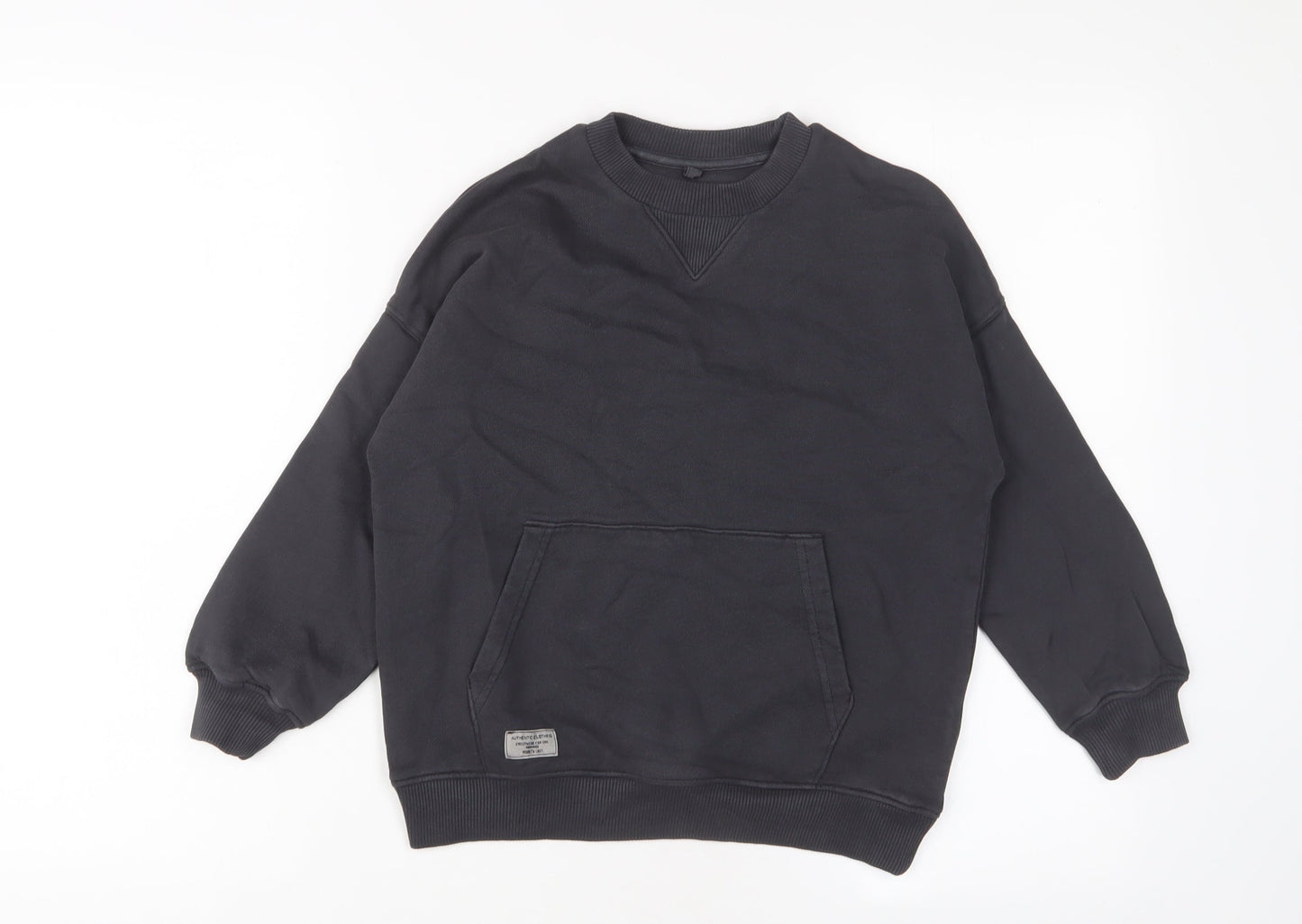 Marks and Spencer Boys Black Cotton Pullover Sweatshirt Size 7-8 Years Pullover