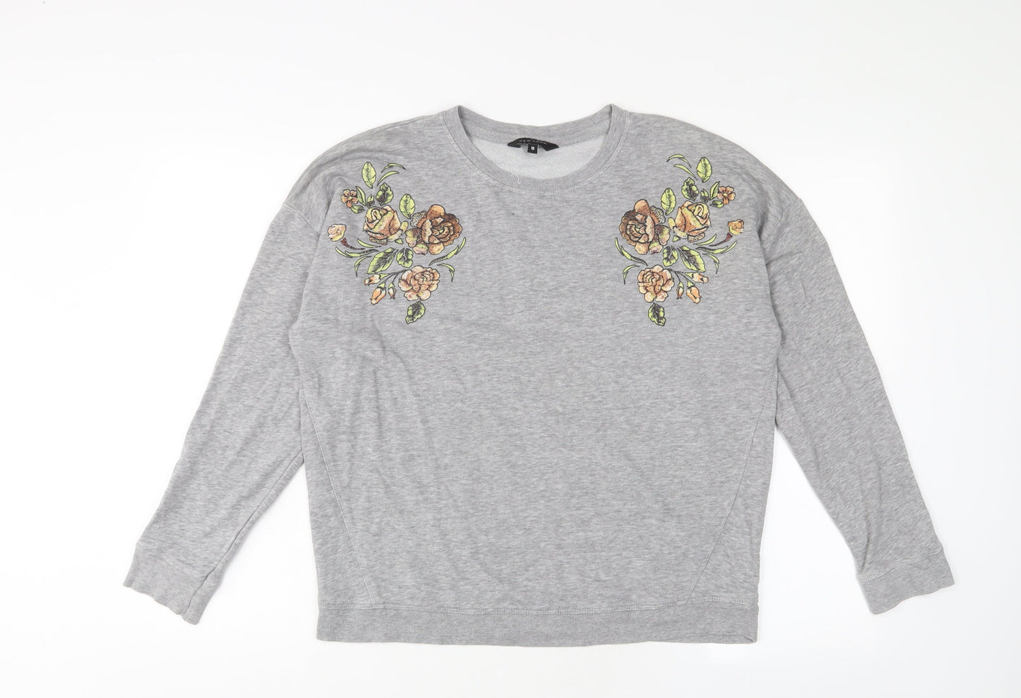 New Look Womens Grey Floral Cotton Pullover Sweatshirt Size 10 Pullover