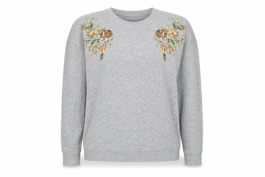 New Look Womens Grey Floral Cotton Pullover Sweatshirt Size 10 Pullover