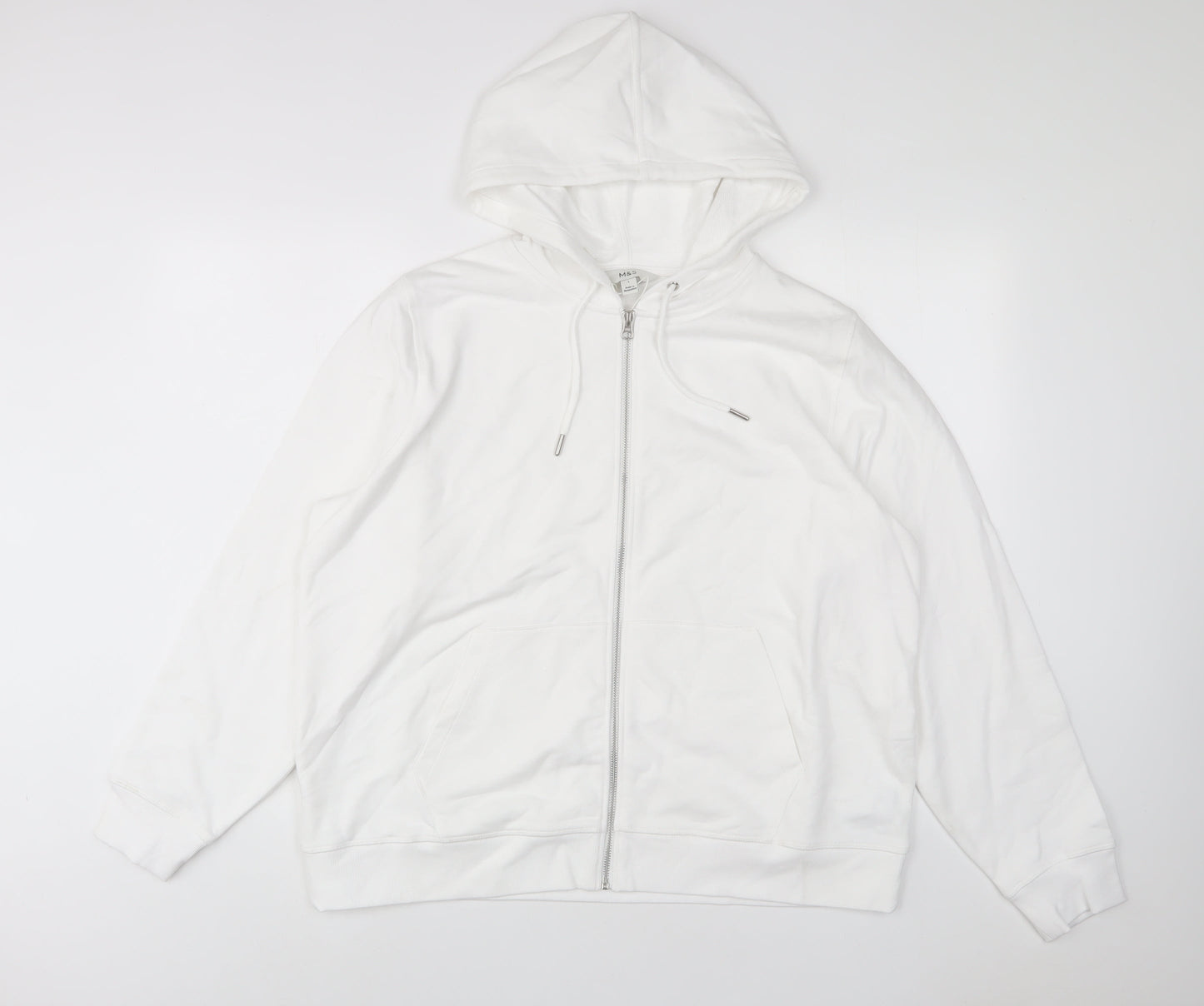 Marks and Spencer Womens White Cotton Pullover Hoodie Size L Pullover