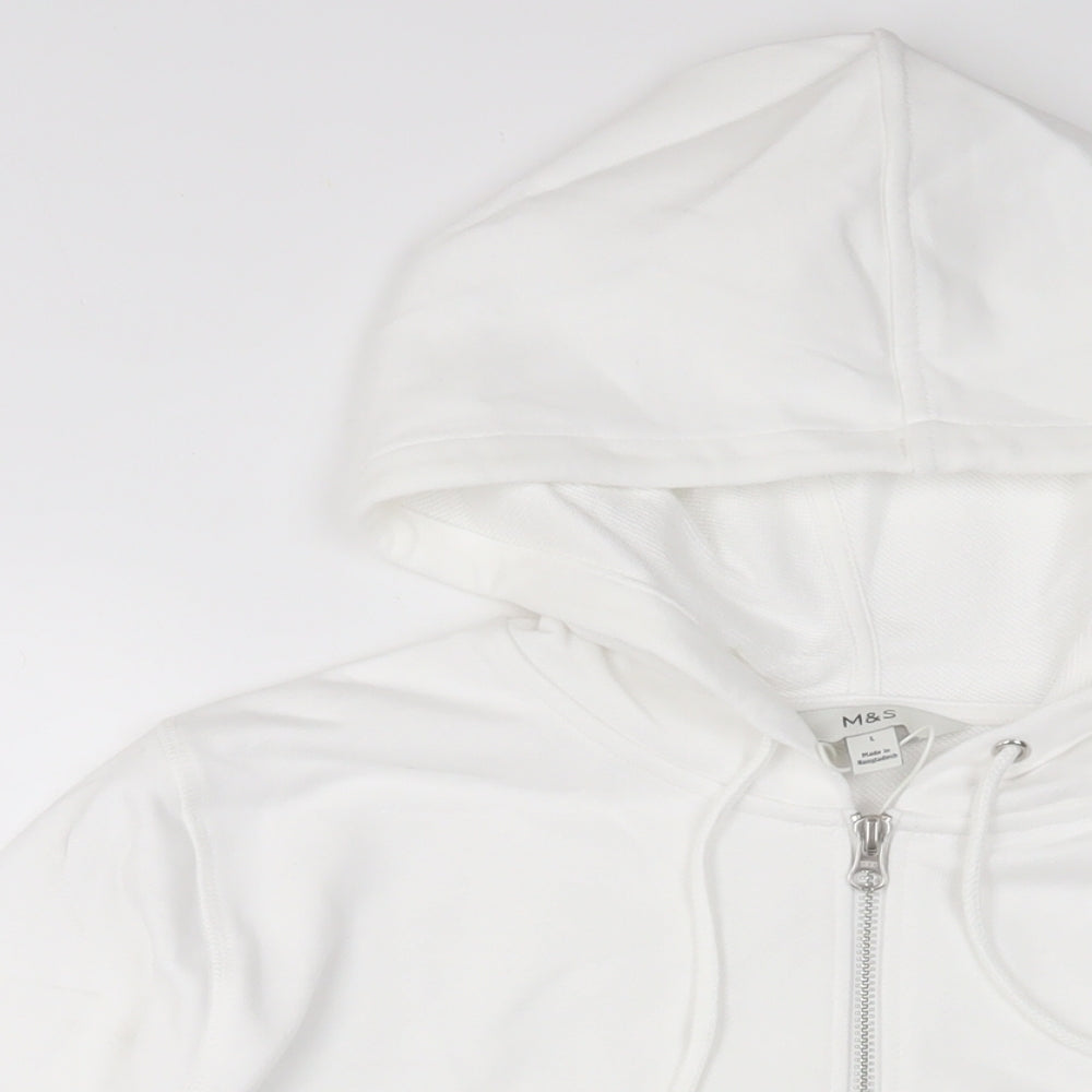 Marks and Spencer Womens White Cotton Pullover Hoodie Size L Pullover