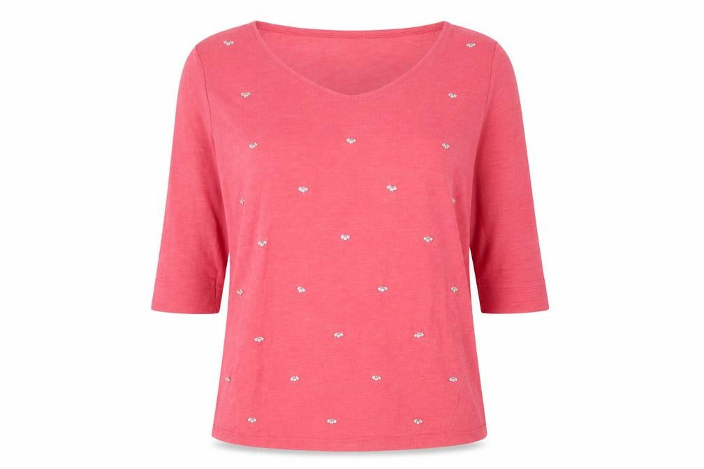 NEXT Womens Pink Polyester Basic T-Shirt Size 14 Scoop Neck - Beaded