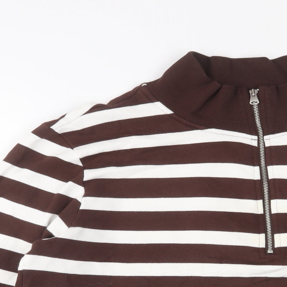 Marks and Spencer Womens Brown Striped Cotton Pullover Sweatshirt Size S Zip