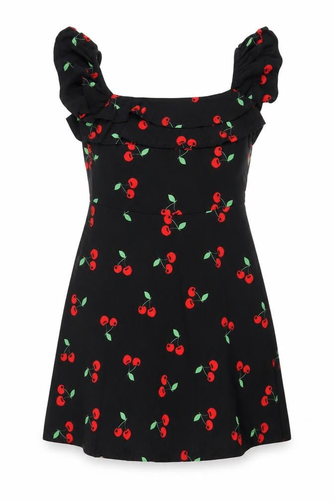 ASOS Womens Black Geometric Cotton A-Line Size 10 Off the Shoulder Pullover - Cherries