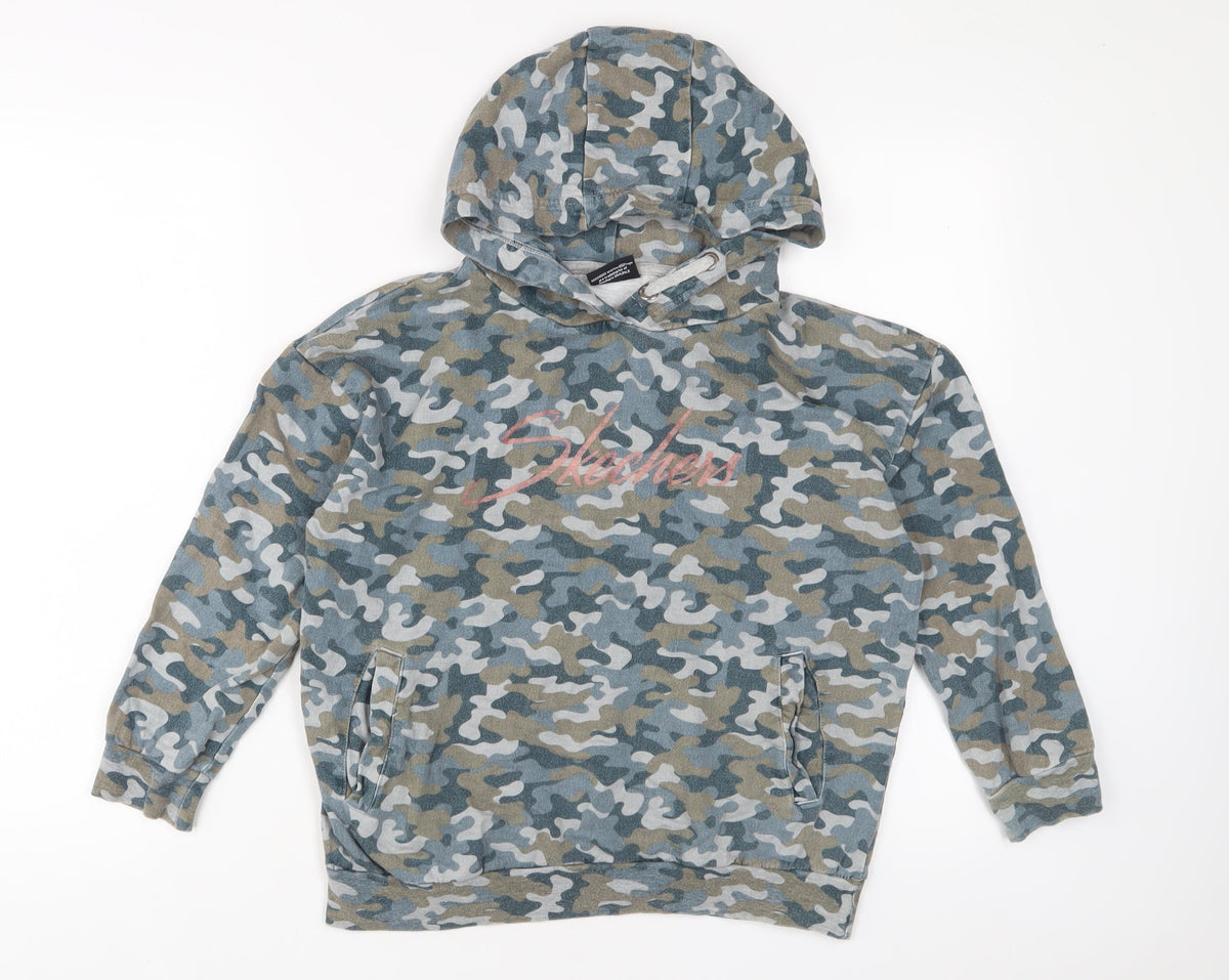 Additional front view of sketchers boys’ multicoloured camouflage cotton pullover hoodie, size 10-11, years pullover