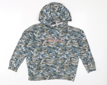 Additional front view of sketchers boys’ multicoloured camouflage cotton pullover hoodie, size 10-11, years pullover