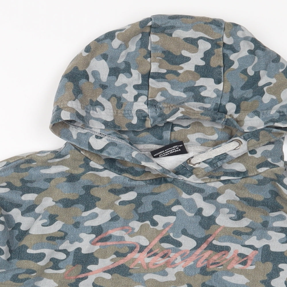 Close-up detail of sketchers boys’ multicoloured camouflage cotton pullover hoodie, size 10-11, years pullover
