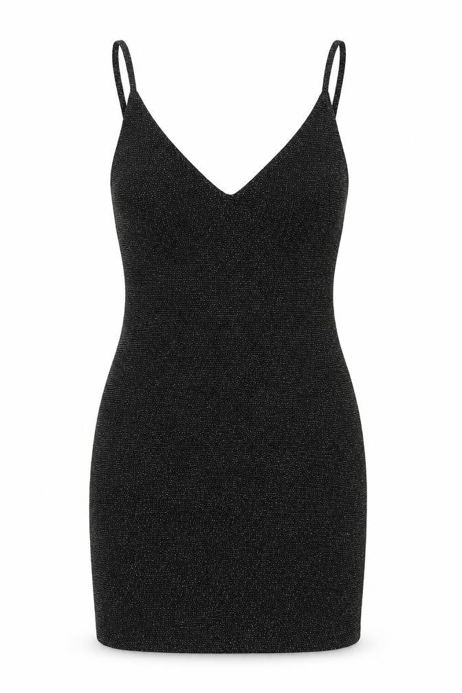 PRETTYLITTLETHING Womens Black Nylon Mini Size 10 V-Neck Pullover - Glitter