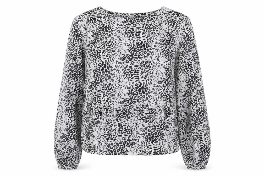 Brave Soul Womens Grey Animal Print Polyester Basic Blouse Size M Round Neck - Leopard Print