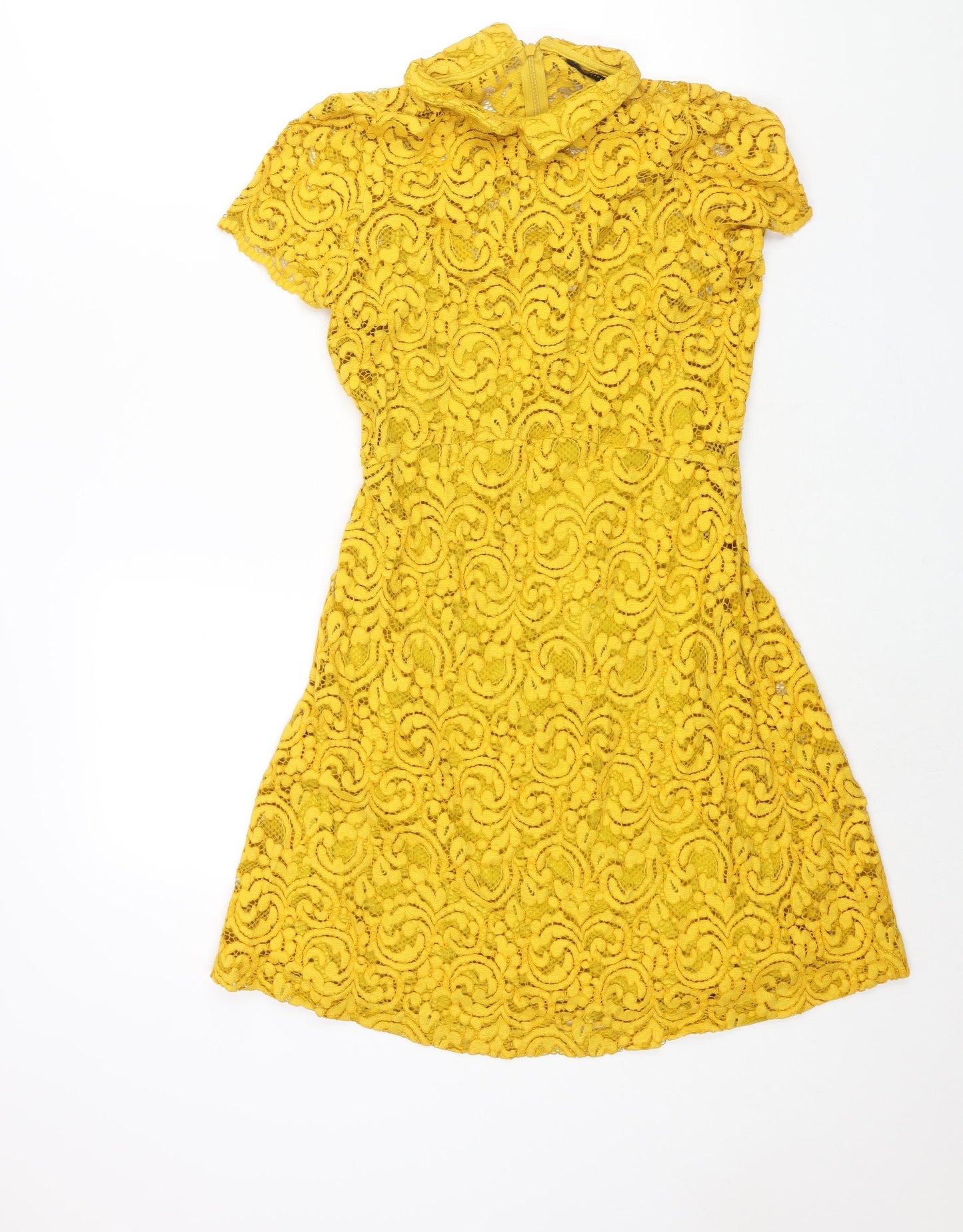 Zara Womens Yellow Cotton A-Line Size S Collared Zip