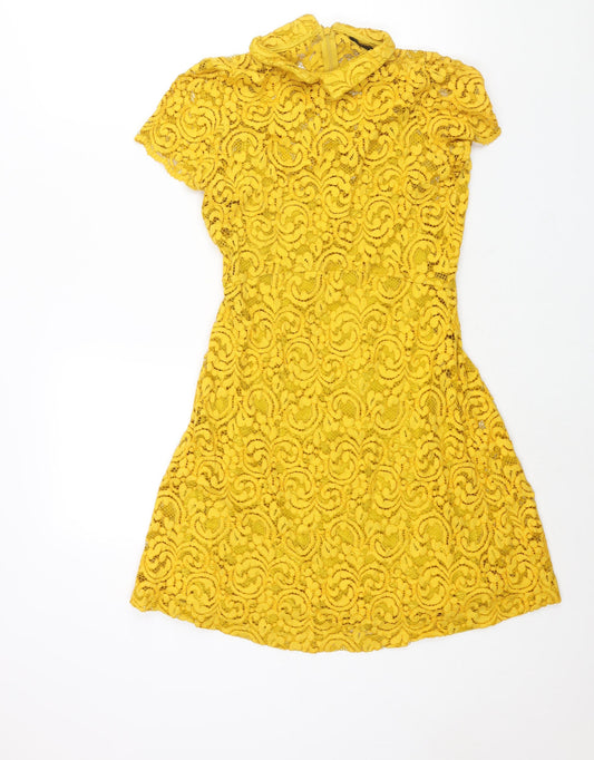 Zara Womens Yellow Cotton A-Line Size S Collared Zip