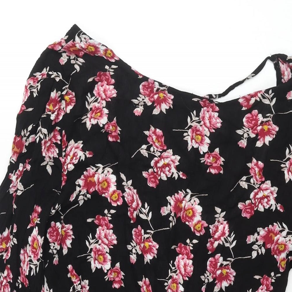 PRETTYLITTLETHING Womens Black Floral Viscose A-Line Size 6 Boat Neck Zip - Backless