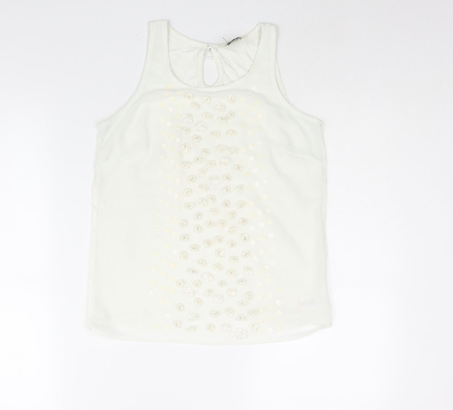 NEXT Womens Ivory Polyester Camisole Blouse Size 6 Scoop Neck - Applique Flowers Sequin