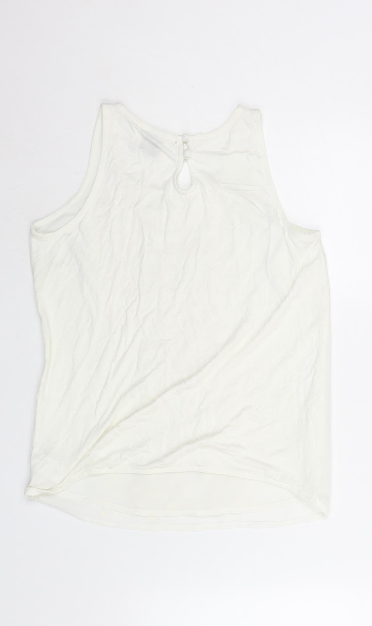 NEXT Womens Ivory Polyester Camisole Blouse Size 6 Scoop Neck - Applique Flowers Sequin