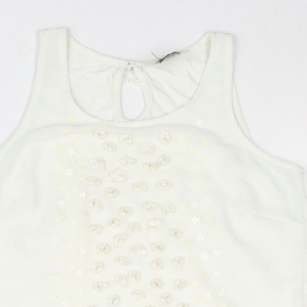 NEXT Womens Ivory Polyester Camisole Blouse Size 6 Scoop Neck - Applique Flowers Sequin