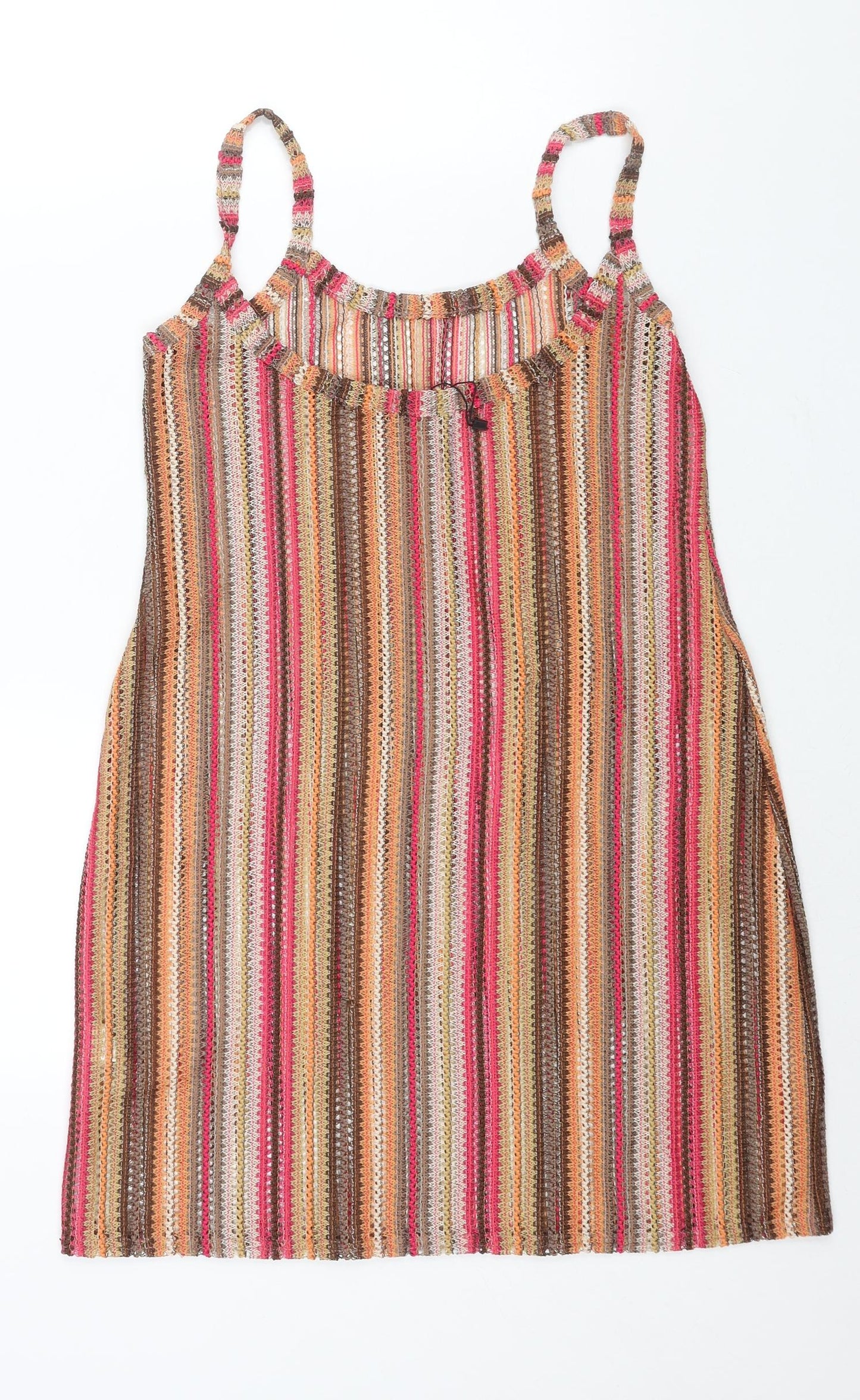 I SAW IT FIRST Womens Multicoloured Striped Polyester Mini Size 8 Scoop Neck Pullover - Semi Sheer