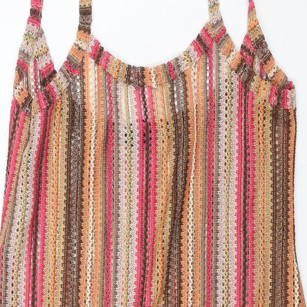 I SAW IT FIRST Womens Multicoloured Striped Polyester Mini Size 8 Scoop Neck Pullover - Semi Sheer