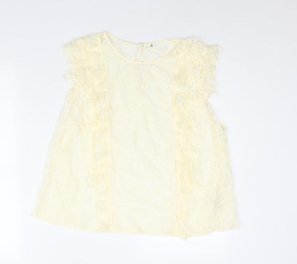Marks & Spencer Womens Ivory Polyamide Basic Blouse Size 18 Round Neck - Frill Semi Sheer