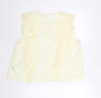 Marks & Spencer Womens Ivory Polyamide Basic Blouse Size 18 Round Neck - Frill Semi Sheer