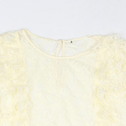 Marks & Spencer Womens Ivory Polyamide Basic Blouse Size 18 Round Neck - Frill Semi Sheer