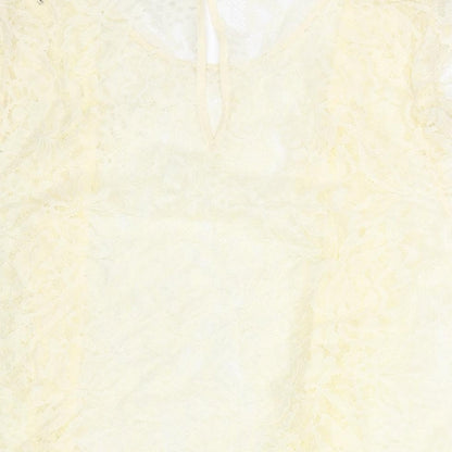 Marks & Spencer Womens Ivory Polyamide Basic Blouse Size 18 Round Neck - Frill Semi Sheer