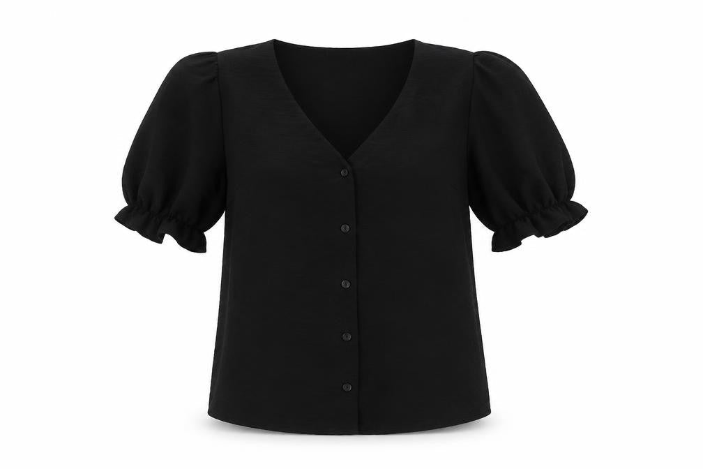 New Look Womens Black Polyester Basic Blouse Size 6 V-Neck